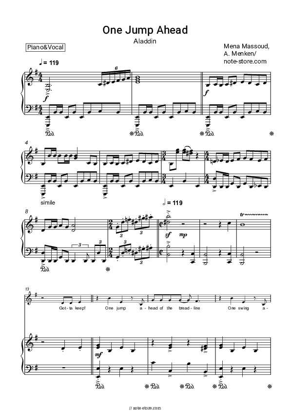 One Jump Ahead (From Aladdin 2019) - Mena Massoud Piano Sheet Music with the Voice part - Piano&Vocal