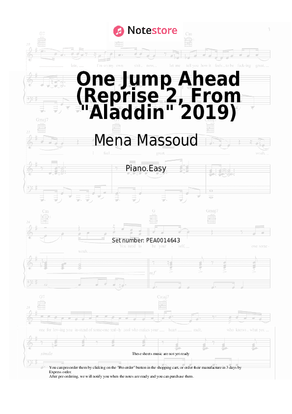 One Jump Ahead (Reprise 2, From Aladdin 2019) - Mena Massoud Piano Sheet Music Easy - Piano.Easy