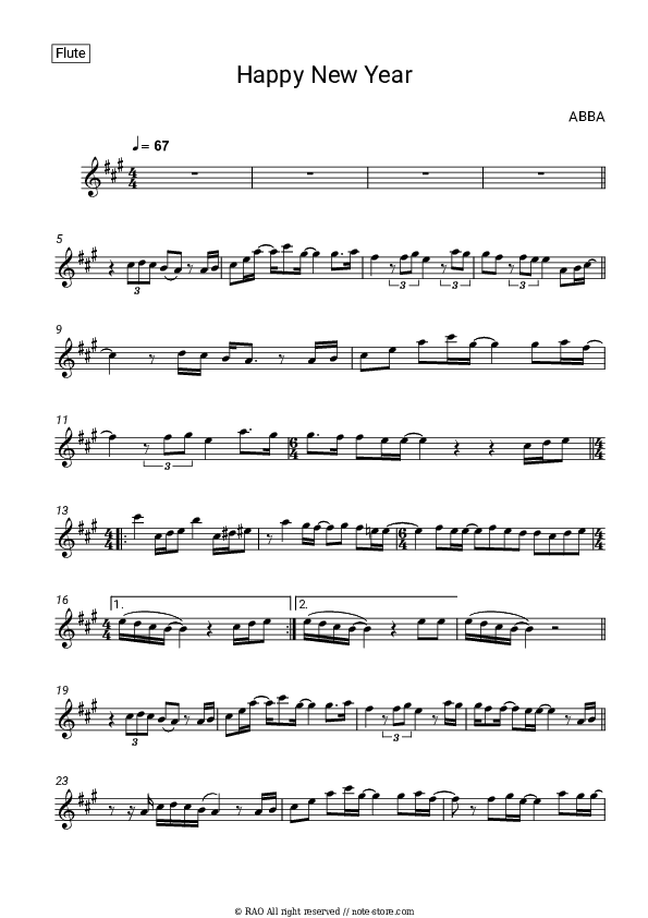 Happy new year - ABBA Flute Sheet Music - Flute