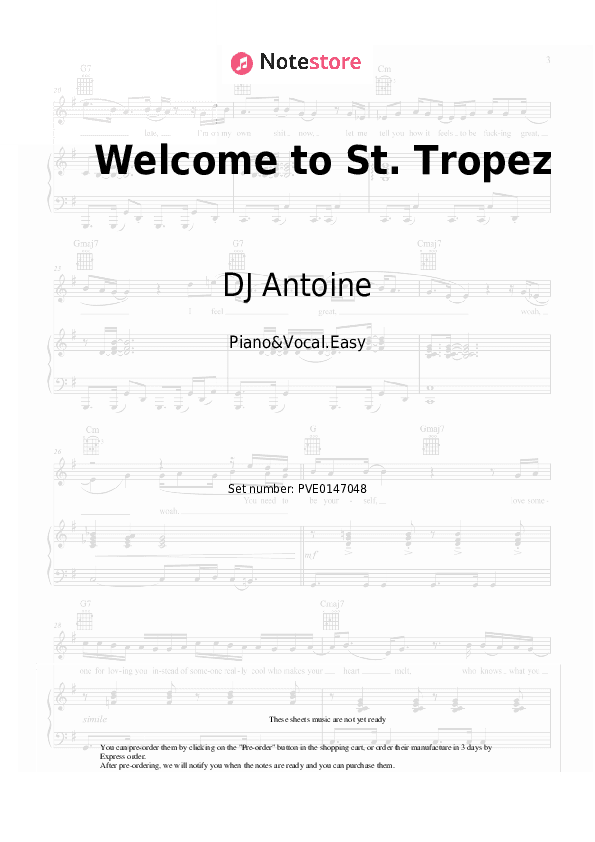 Welcome to St. Tropez - DJ Antoine, Timati, Kalenna Piano Sheet Music Easy and Vocal - Piano&Vocal.Easy