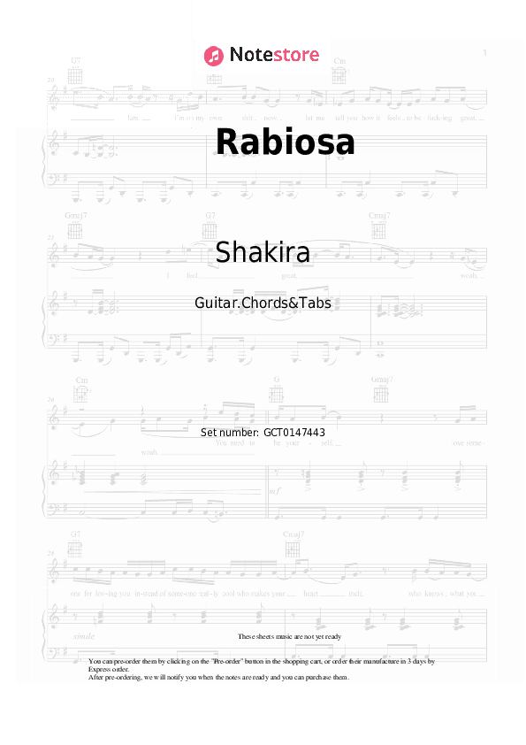 Rabiosa - Shakira, El Cata Chords and Tabs - Guitar.Chords&Tabs