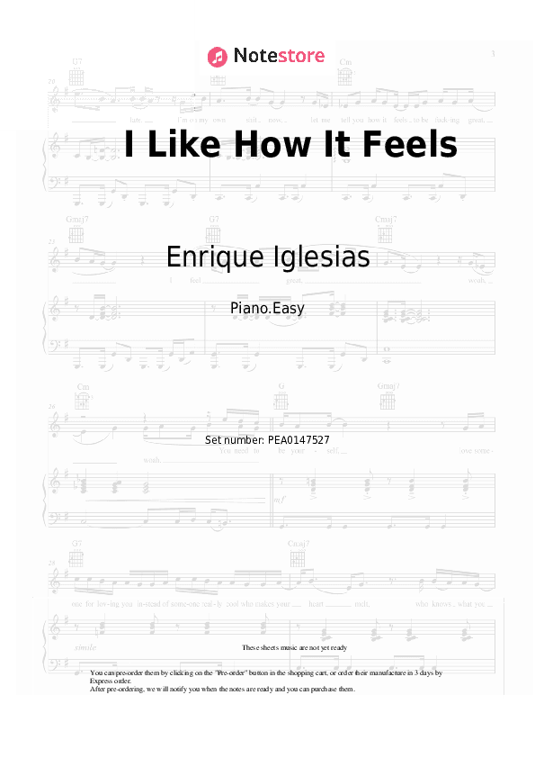 I Like How It Feels - Enrique Iglesias, Pitbull, The WAV.s Piano Sheet Music Easy - Piano.Easy