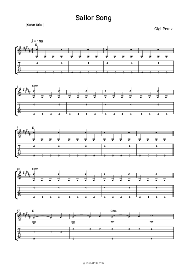 Sailor Song - Gigi Perez Tabs Easy - Guitar.Tab.Easy