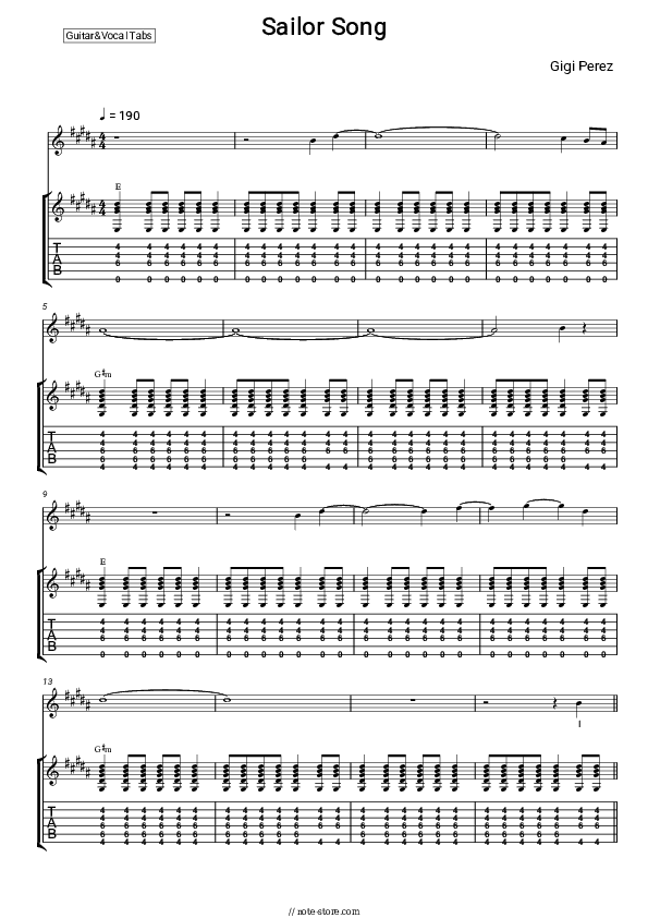 Sailor Song - Gigi Perez Chords and Voice - Guitar&Vocal.Tab
