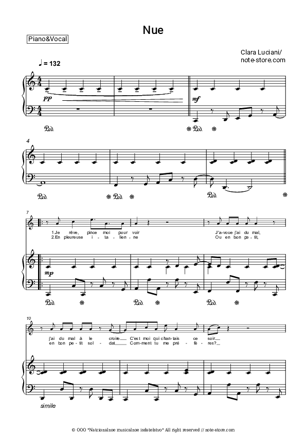 Nue - Clara Luciani Piano Sheet Music with the Voice part - Piano&Vocal