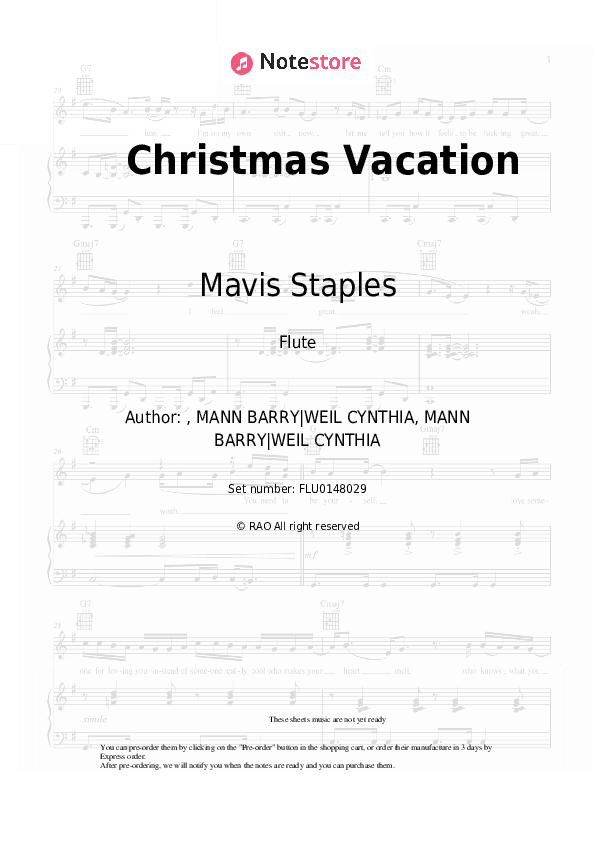 Christmas Vacation - Mavis Staples Flute Sheet Music - Flute