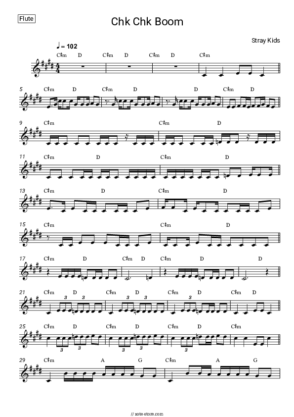 Chk Chk Boom - Stray Kids Flute Sheet Music - Flute