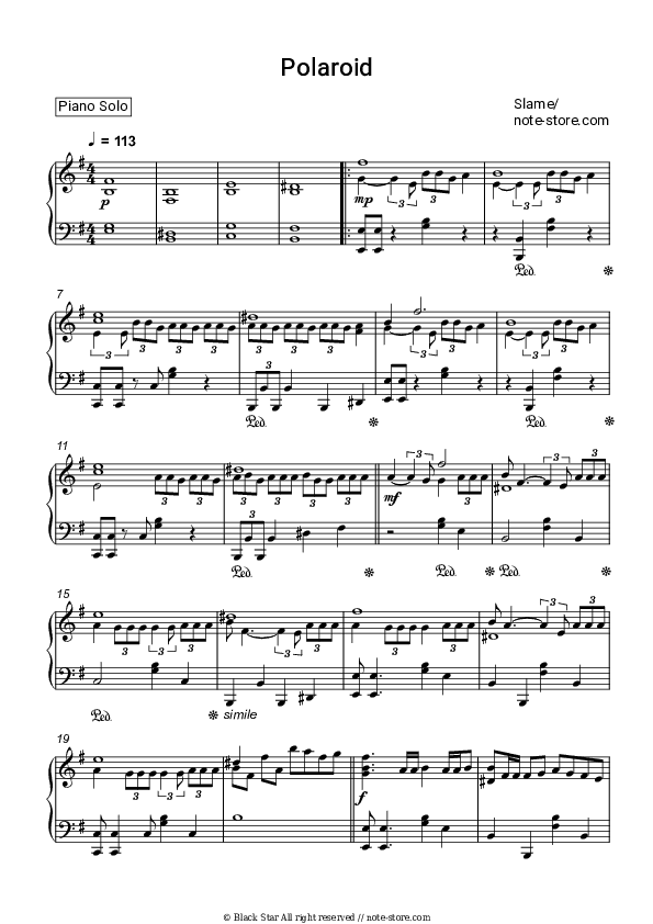 Polaroid - Slame Piano Sheet Music - Piano.Solo