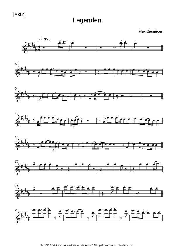 Legenden - Max Giesinger Violin Sheet Music - Violin