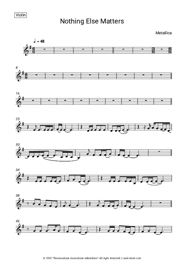 Nothing Else Matters - Metallica Violin Sheet Music - Violin