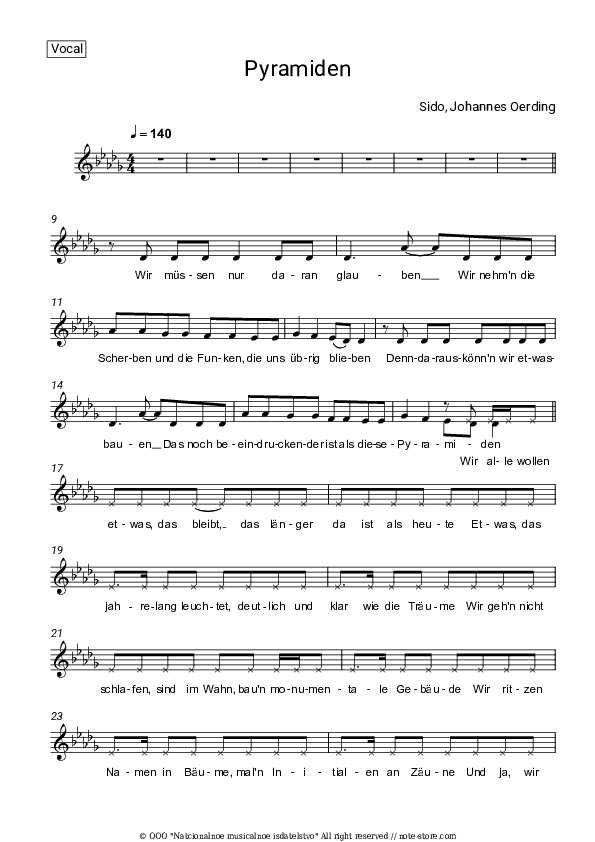 Pyramiden - Sido, Johannes Oerding Vocal Sheet Music - Vocal