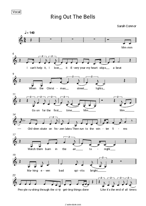 Ring Out The Bells - Sarah Connor Vocal Sheet Music - Vocal