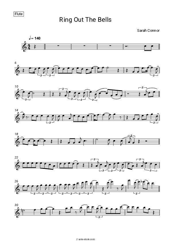 Ring Out The Bells - Sarah Connor Flute Sheet Music - Flute