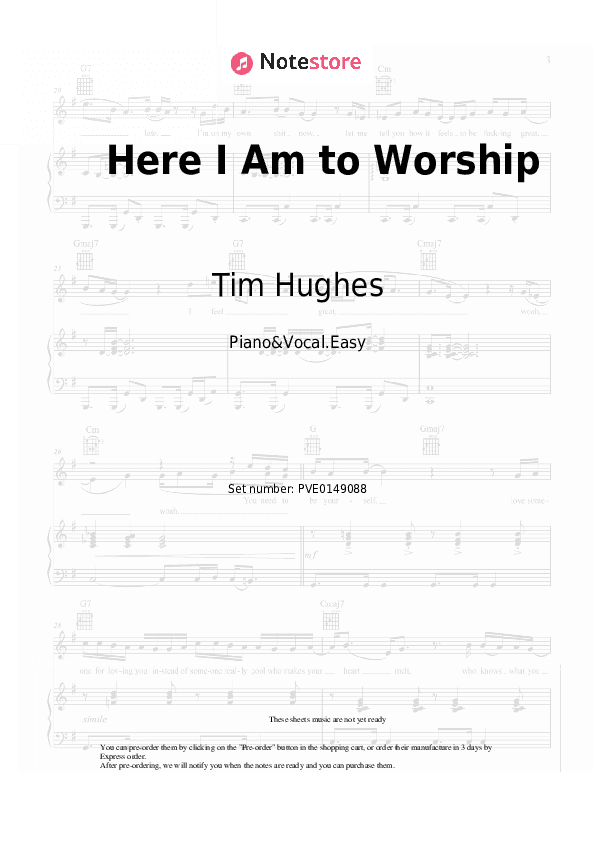 Here I Am to Worship - Tim Hughes Piano Sheet Music Easy and Vocal - Piano&Vocal.Easy