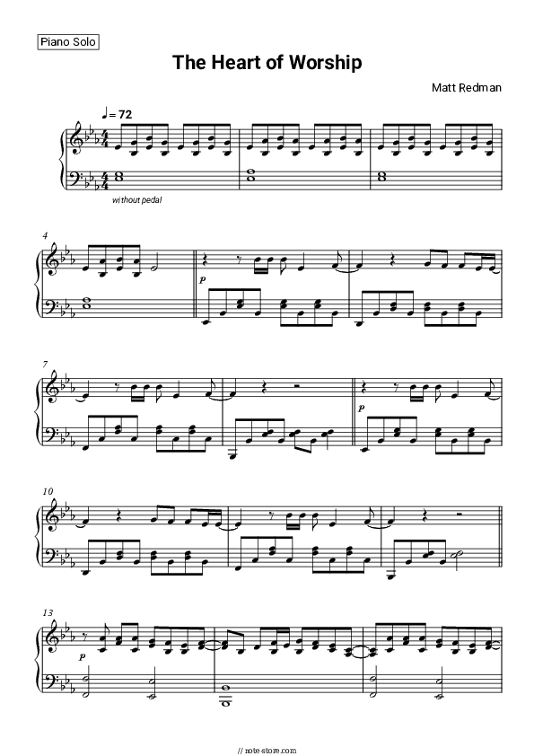 The Heart of Worship - Matt Redman Piano Sheet Music - Piano.Solo