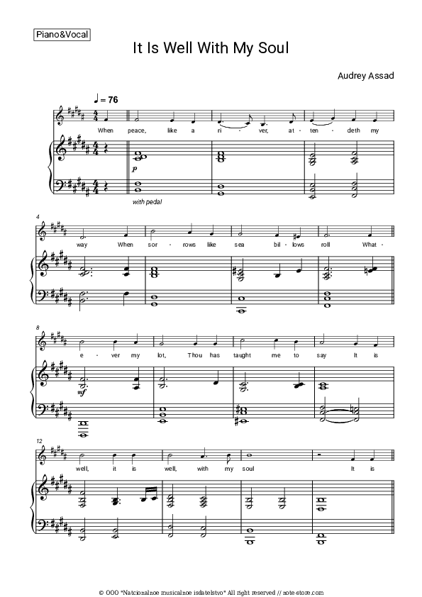 It is Well with My Soul - Audrey Assad Piano Sheet Music with the Voice part - Piano&Vocal