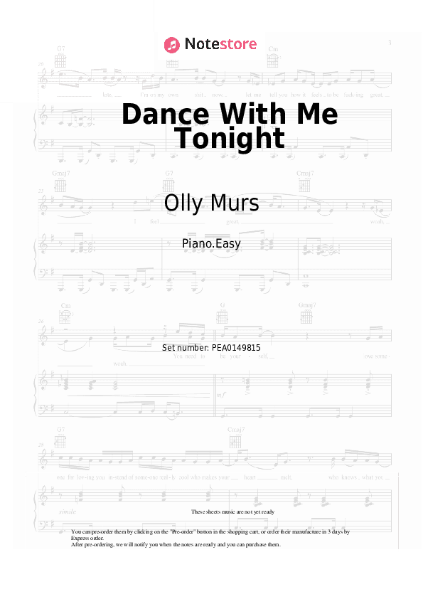 Dance With Me Tonight - Olly Murs Piano Sheet Music Easy - Piano.Easy