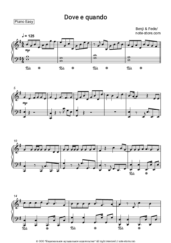 Dove e quando - Benji & Fede Piano Sheet Music Easy - Piano.Easy
