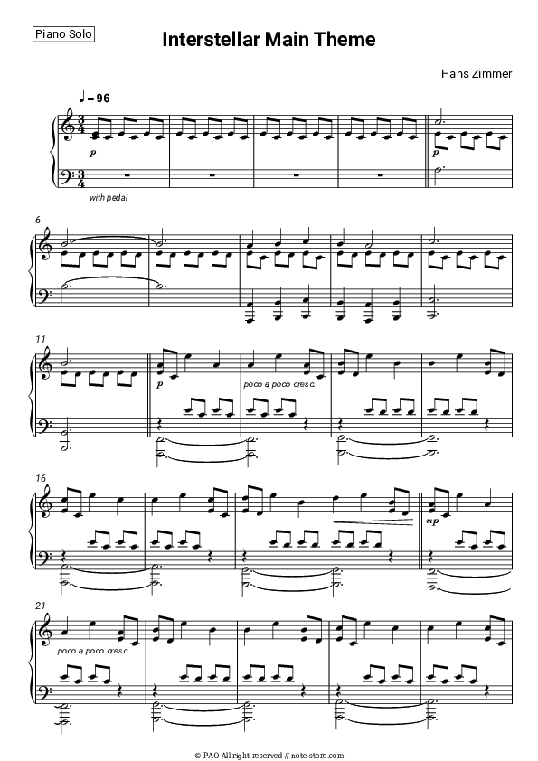 Interstellar Main Theme - Hans Zimmer Piano Sheet Music - Piano.Solo