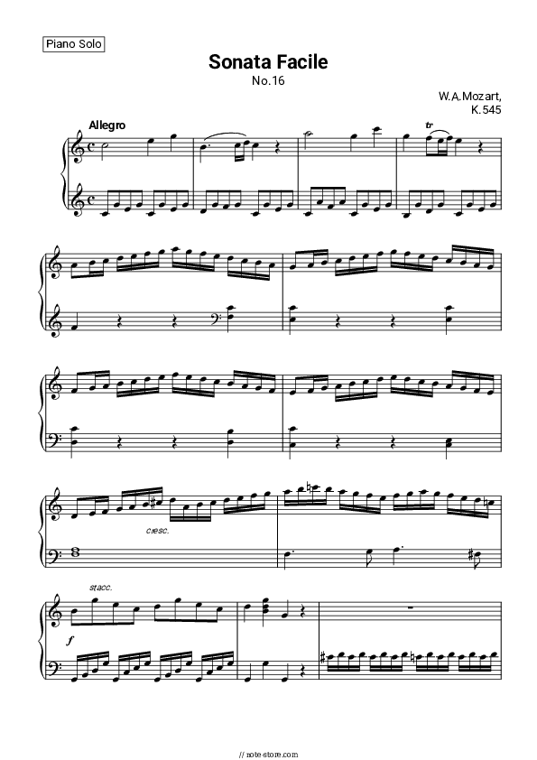 Sonata No.16 In C Major, K.545 - Wolfgang Amadeus Mozart Piano Sheet Music - Piano.Solo