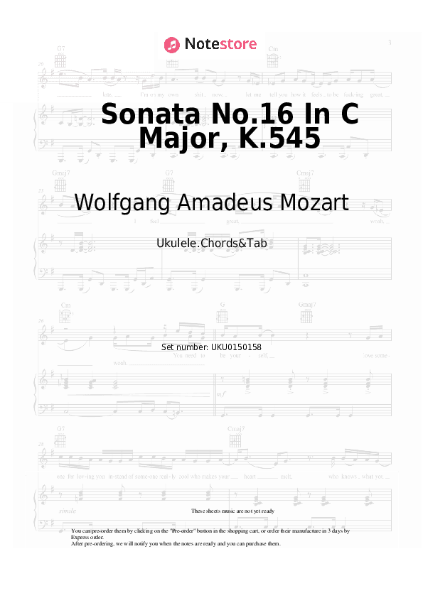 Sonata No.16 In C Major, K.545 - Wolfgang Amadeus Mozart Ukulele Sheet Music - Ukulele.Chords&Tab