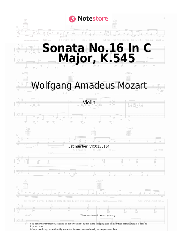 Sonata No.16 In C Major, K.545 - Wolfgang Amadeus Mozart Violin Sheet Music - Violin