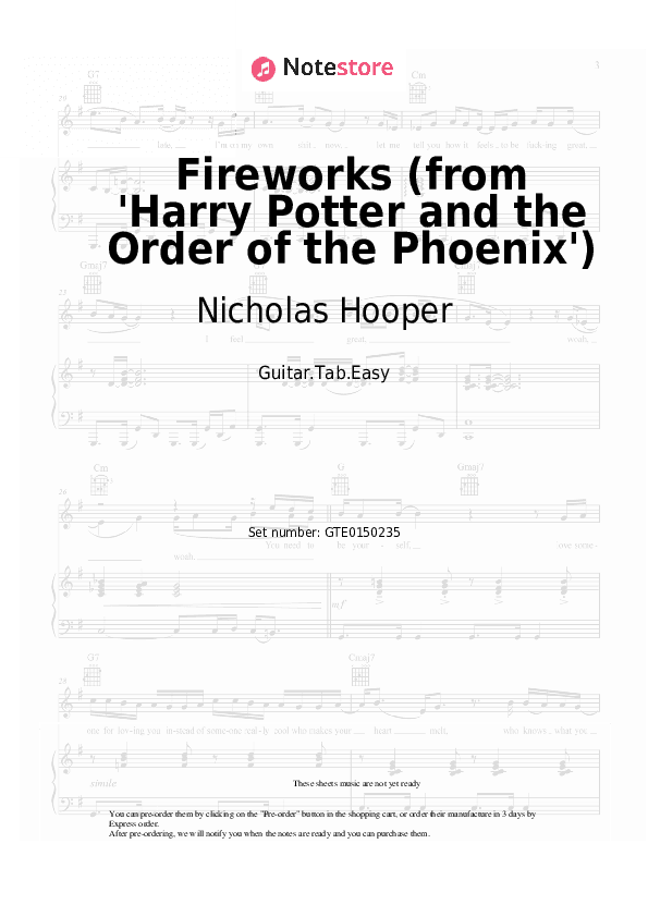Fireworks (from 'Harry Potter and the Order of the Phoenix') - Nicholas Hooper Tabs Easy - Guitar.Tab.Easy