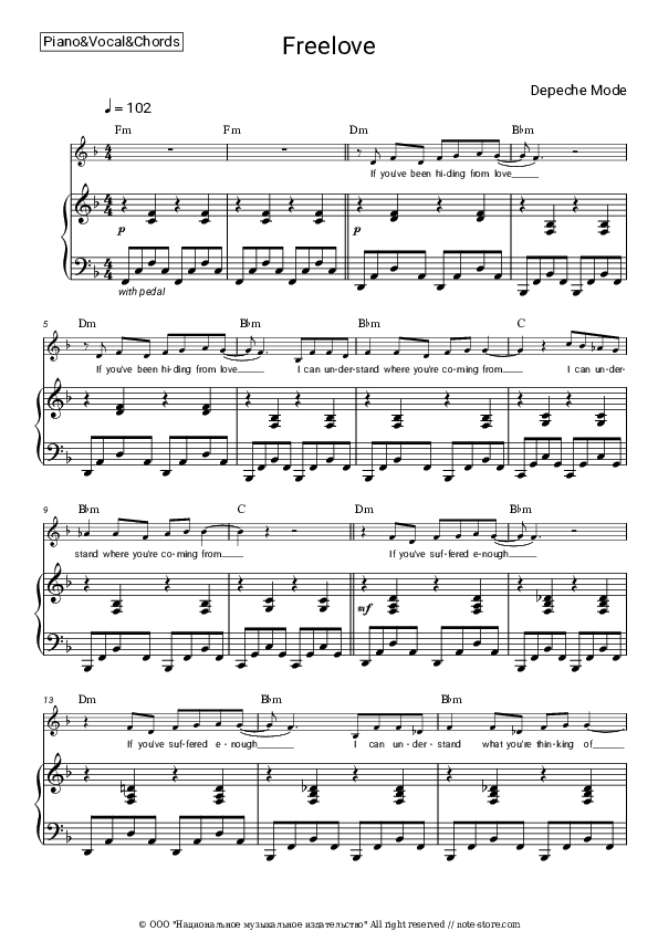 Freelove - Depeche Mode Piano Sheet Music with the Vocal and Chords - Piano&Vocal&Chords