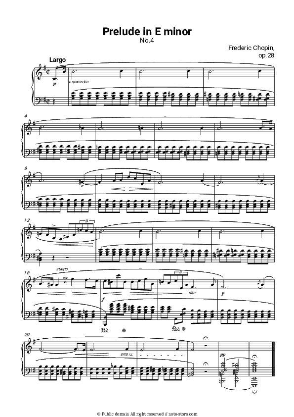 Prélude Opus 28 No. 4 in E Minor - Frederic Chopin Piano Sheet Music - Piano.Solo
