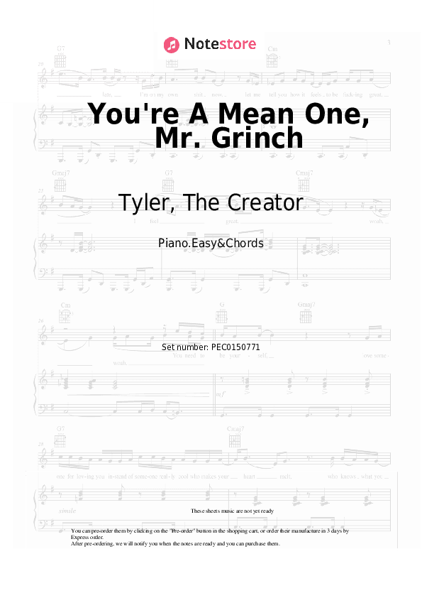 You're A Mean One, Mr. Grinch - Tyler, The Creator Sheet Music Easy and Chords - Piano.Easy&Chords