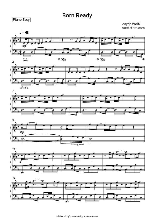 Born Ready - Zayde Wølf Piano Sheet Music Easy - Piano.Easy