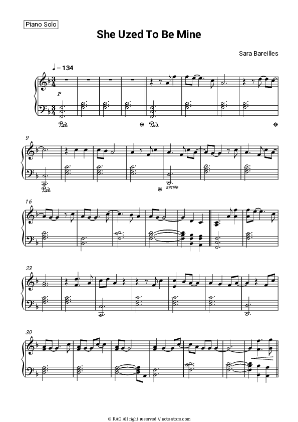 She Used To Be Mine - Sara Bareilles Piano Sheet Music - Piano.Solo