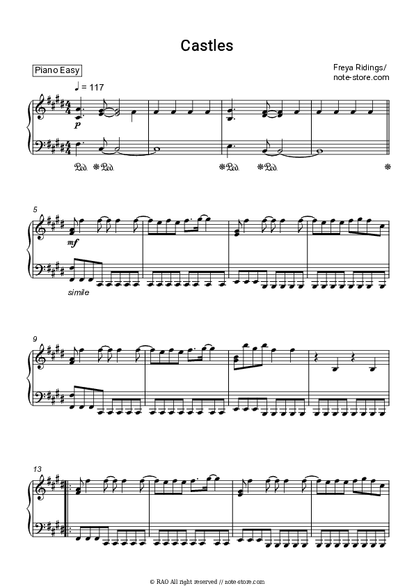 Castles - Freya Ridings Piano Sheet Music Easy - Piano.Easy