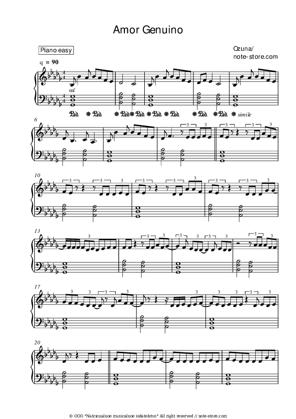 Amor Genuino - Ozuna Piano Sheet Music Easy - Piano.Easy