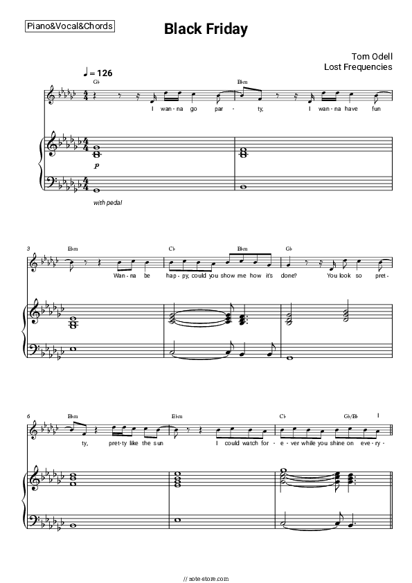 Black Friday - Tom Odell, Lost Frequencies Piano Sheet Music with the Vocal and Chords - Piano&Vocal&Chords