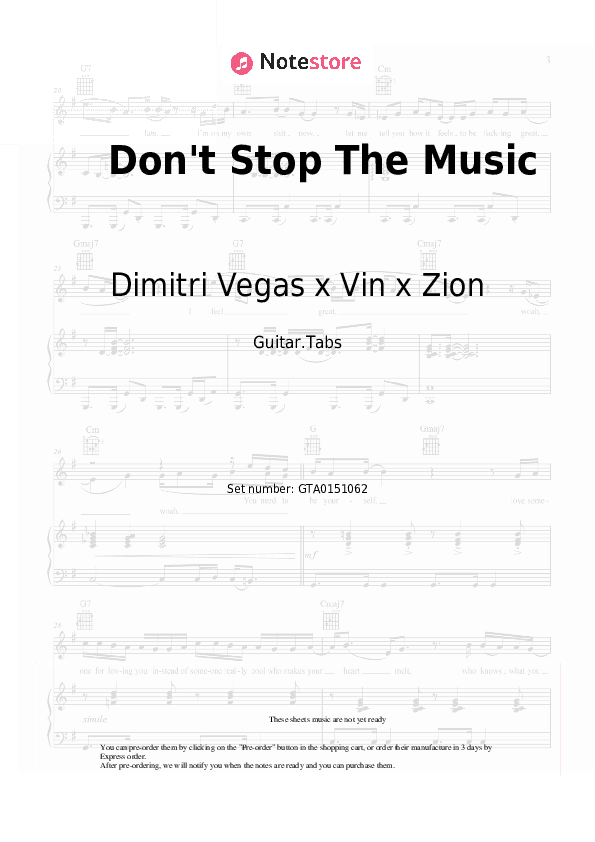 Don't Stop The Music - Dimitri Vegas x Vin x Zion Tabs - Guitar.Tabs