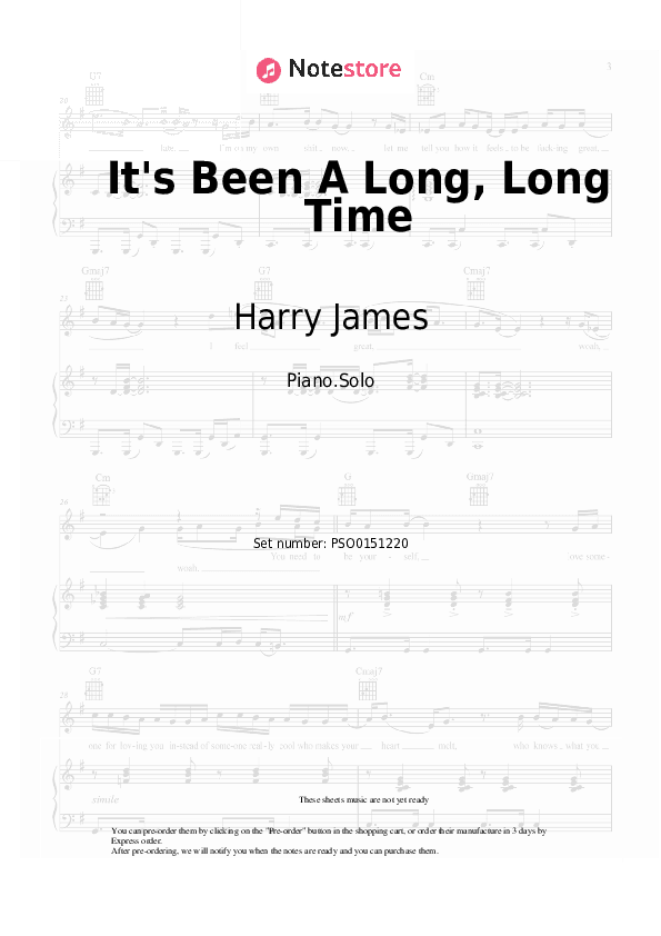 It's Been A Long, Long Time - Harry James Piano Sheet Music - Piano.Solo