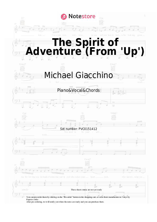 The Spirit of Adventure (From 'Up') - Michael Giacchino Piano Sheet Music with the Vocal and Chords - Piano&Vocal&Chords