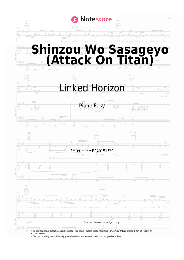 Shinzou Wo Sasageyo (Attack On Titan) - Linked Horizon Piano Sheet Music Easy - Piano.Easy