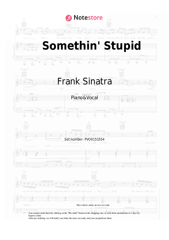 Somethin' Stupid - Frank Sinatra, Nancy Sinatra Piano Sheet Music with the Voice part - Piano&Vocal