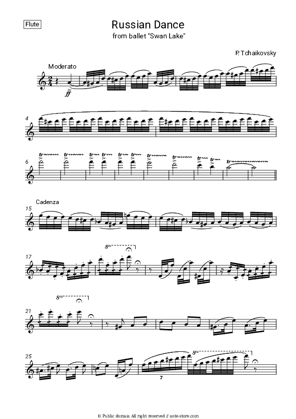 Russian dance from Swan lake - P. Tchaikovsky Flute Sheet Music - Flute