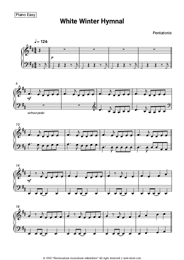 White Winter Hymnal - Pentatonix Piano Sheet Music Easy - Piano.Easy