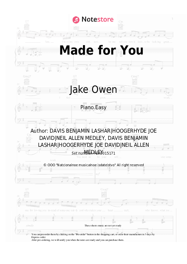 Made for You - Jake Owen Piano Sheet Music Easy - Piano.Easy