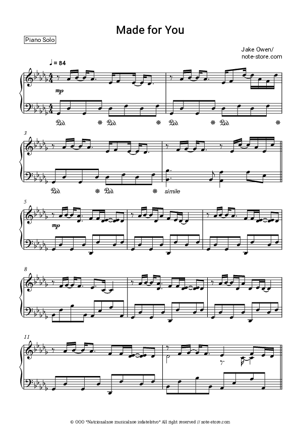 Made for You - Jake Owen Piano Sheet Music - Piano.Solo