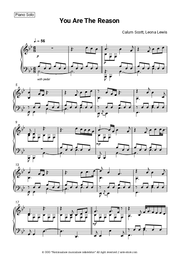 You Are the Reason - Calum Scott, Leona Lewis Piano Sheet Music - Piano.Solo