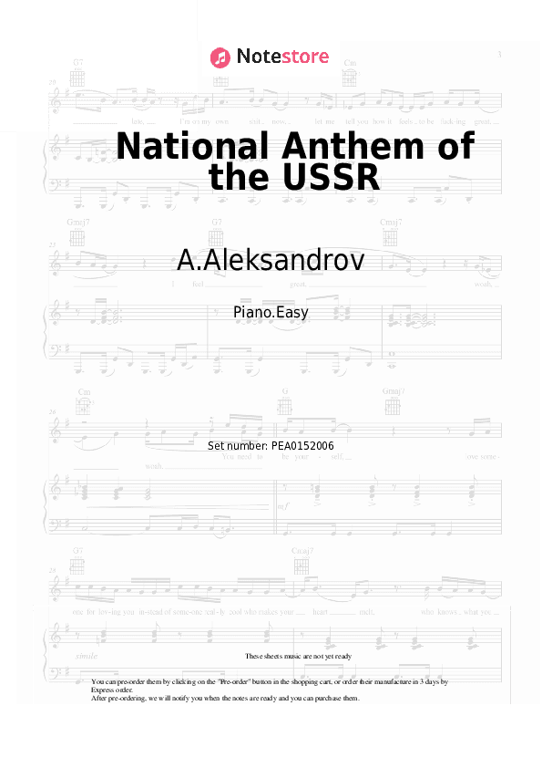 National Anthem of the USSR - A.Aleksandrov Piano Sheet Music Easy - Piano.Easy