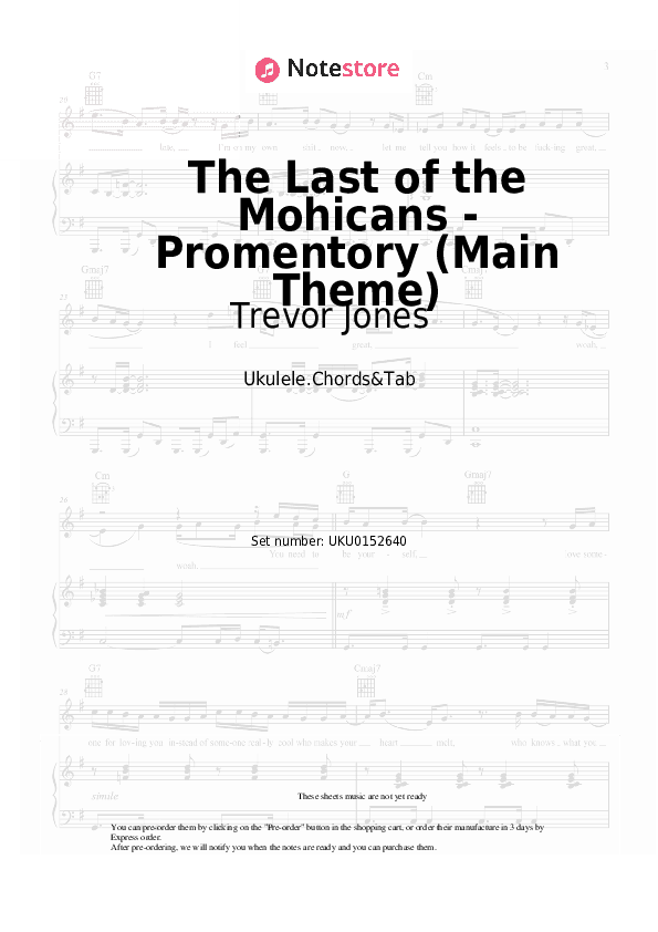 The Last of the Mohicans - Promentory (Main Theme) - Trevor Jones Ukulele Sheet Music - Ukulele.Chords&Tab