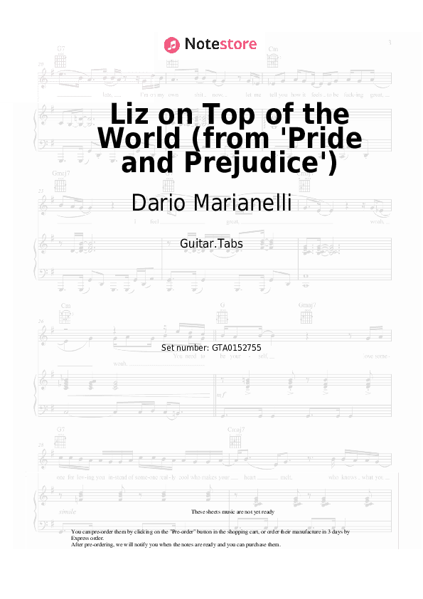 Liz on Top of the World (from 'Pride and Prejudice') - Dario Marianelli Tabs - Guitar.Tabs