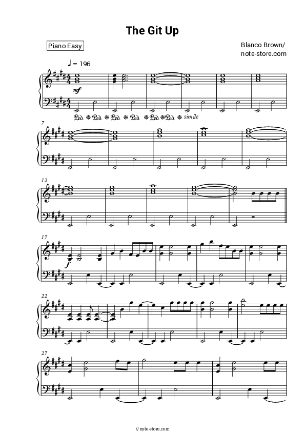 The Git Up - Blanco Brown Piano Sheet Music Easy - Piano.Easy