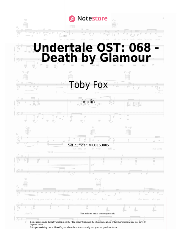 Undertale OST: 068 - Death by Glamour - Toby Fox Violin Sheet Music - Violin